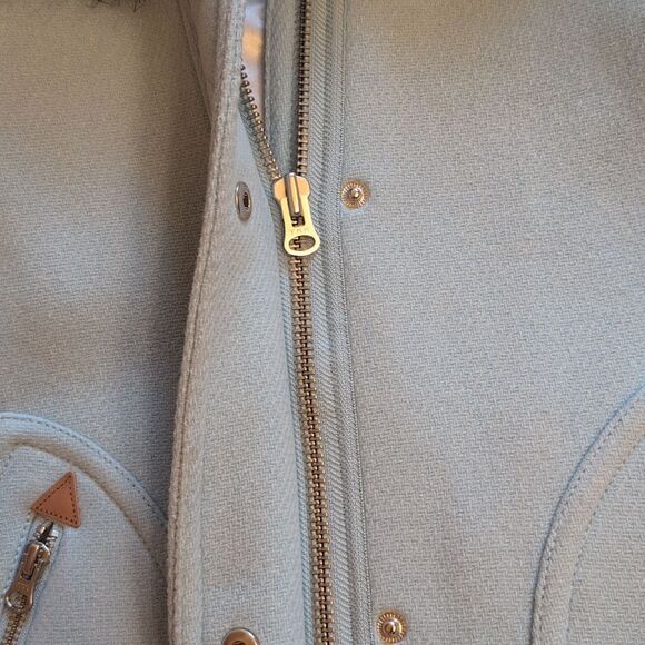 J. Crew Chateau Parka Coat Italian Stadium Cloth Wool Fur Hood Light Blue 4 - Picture 8 of 16